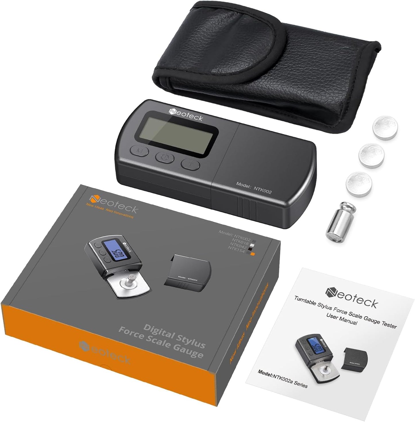 Digital Turntable Stylus Force Gauge 0.01G/5.00G with Blue LCD Backlight Turntable Stylus Pressure Gauge with 5G Weight & Leather Case Accurate Tracking for Tonearm Phono Cartridge-Grey