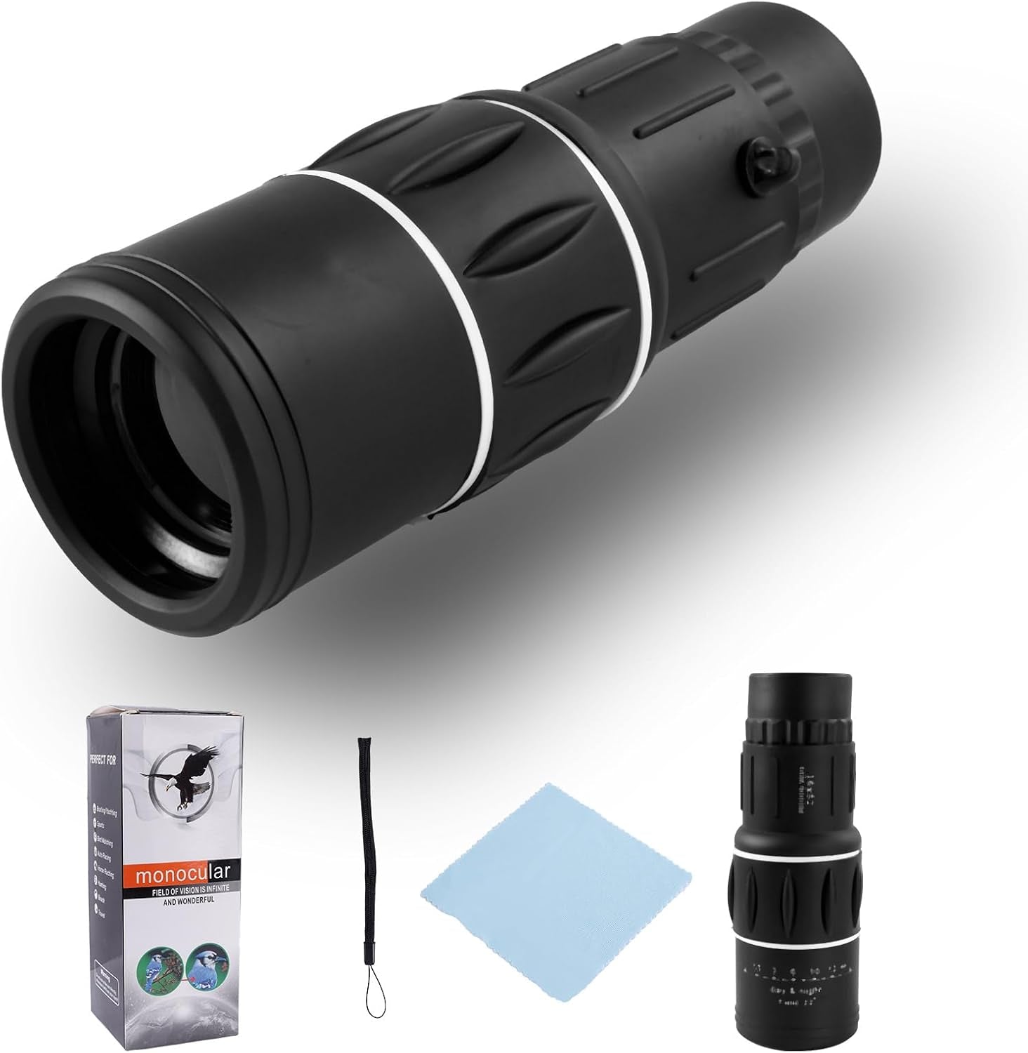High Powered Monocular 12X52 - HD BAK4 Prism Waterproof for Men Women, Hunting Hiking Travel (Black)