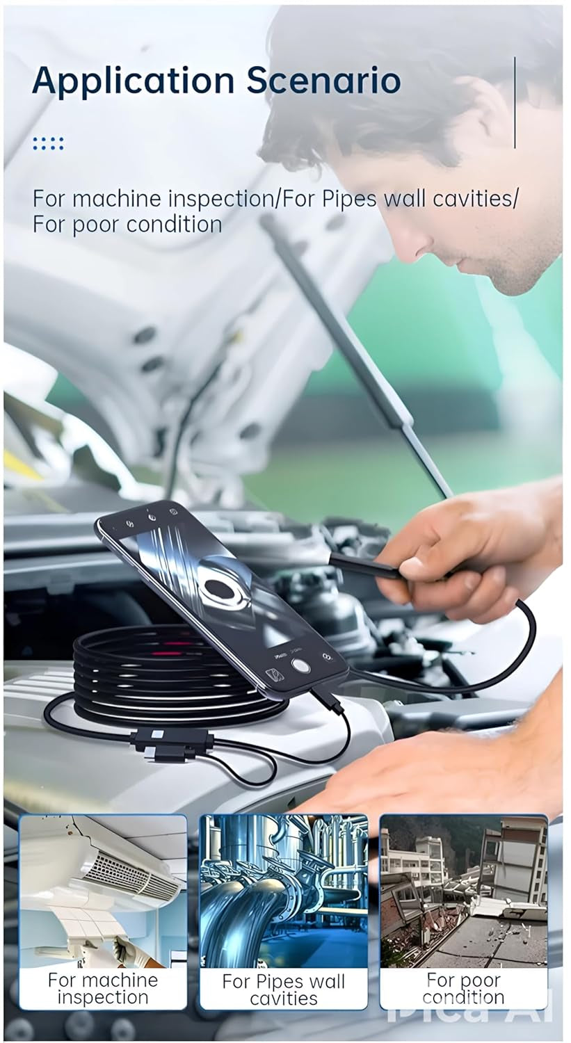 1920P HD 10FT Endoscope with Light, Borescope with 8 Adjustable LED Lights, USB Type C, Inspection Camera with Semi-Rigid Snake Cable for Android and Ios Smartphones, Iphone, Ipad.