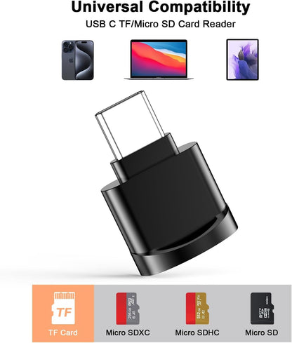 Micro SD Card Reader Compatible for Iphone 16/16 Plus/16 Pro/16 Pro Max/15/15 Plus/15 Pro/15 Pro Max, Mini USB Type C to Micro SD/TF Card Reader Viewer Micro SD Card Adapter, Plug and Play, Black