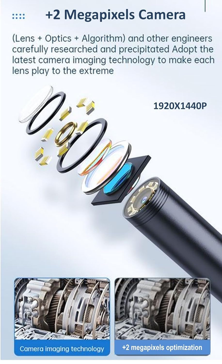 1920P HD 10FT Endoscope with Light, Borescope with 8 Adjustable LED Lights, USB Type C, Inspection Camera with Semi-Rigid Snake Cable for Android and Ios Smartphones, Iphone, Ipad.