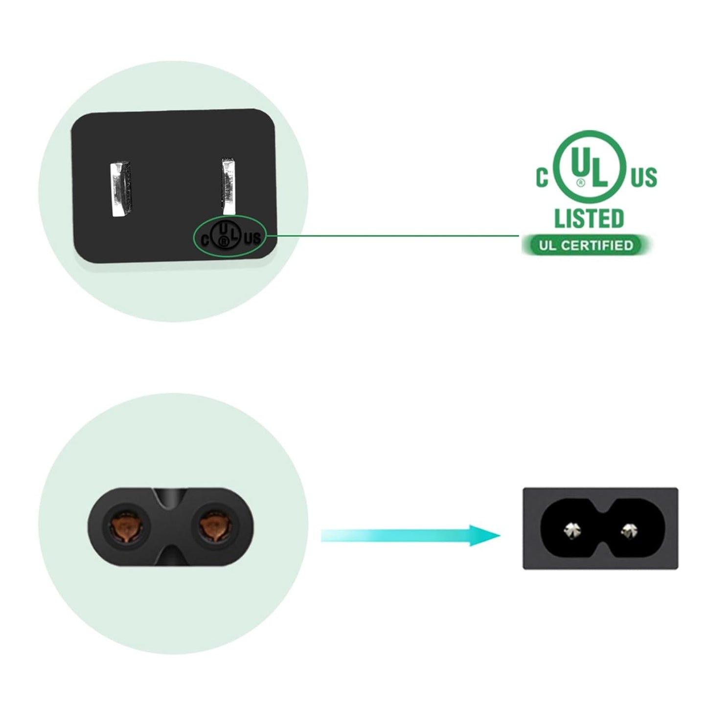 AC Power Cord Compatible with Xbox Series S/Series X, Xbox One S/X, PS5/PS4/PS3 Slim, 2 Prong Power Cable Replacement