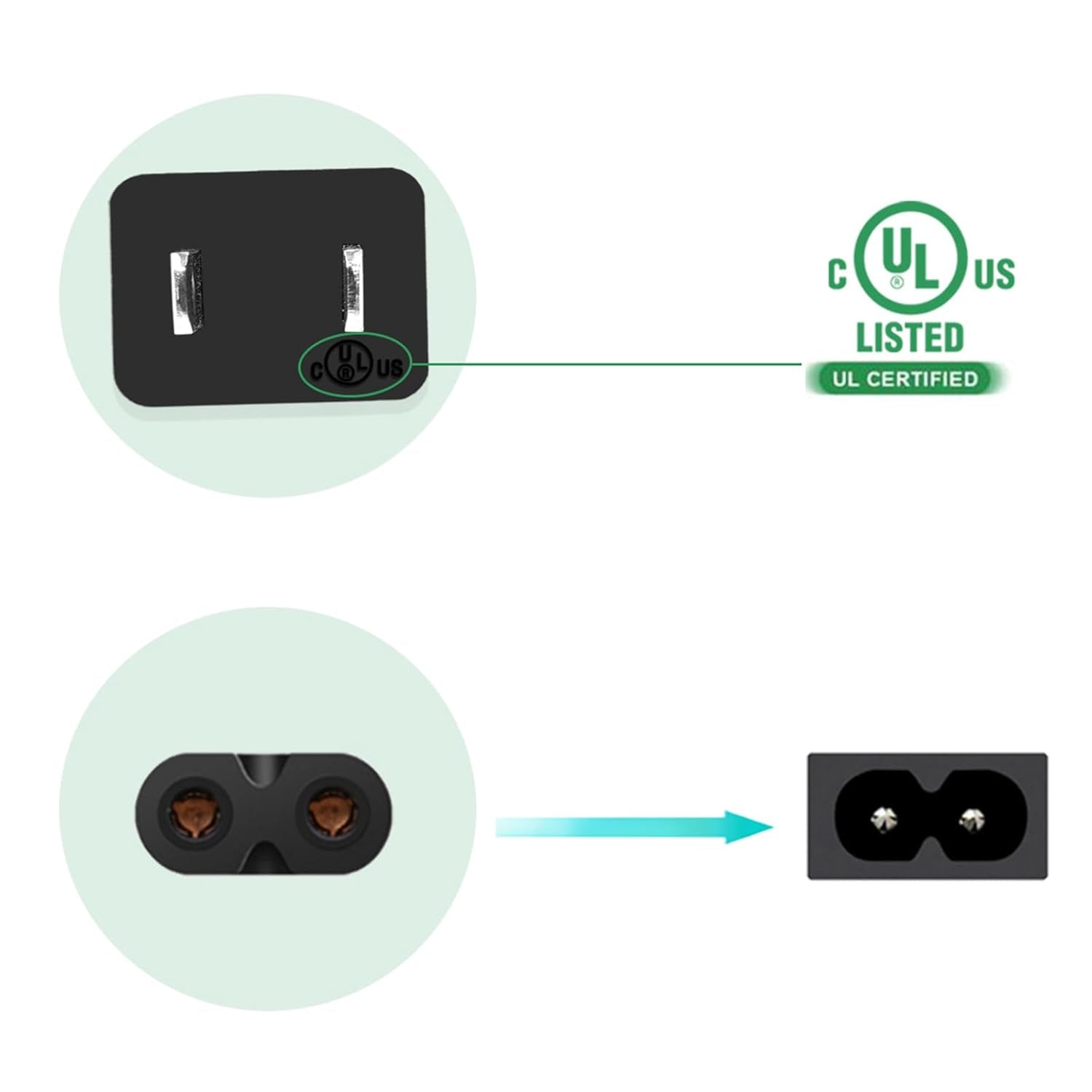 AC Power Cord Compatible with Xbox Series S/Series X, Xbox One S/X, PS5/PS4/PS3 Slim, 2 Prong Power Cable Replacement
