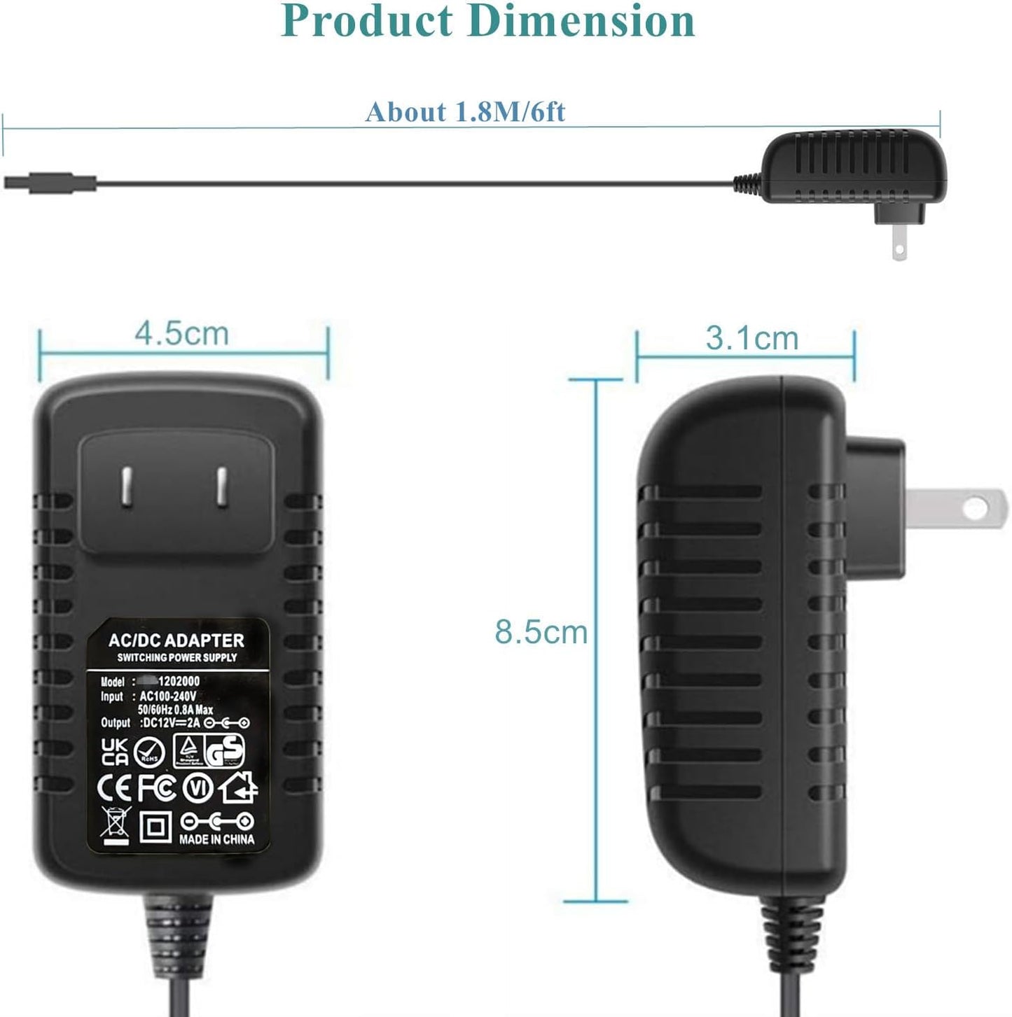 Universal AC Adapter 12V 2A Power Supply Charger 24W AC110V to DC12V 2000Ma 1500Ma 1000Ma 500Ma Power Driver 11 DC Plug Tips 12 Volt Converter Inverter Transformer Ac Dc Adapter(Dc12V~2A)