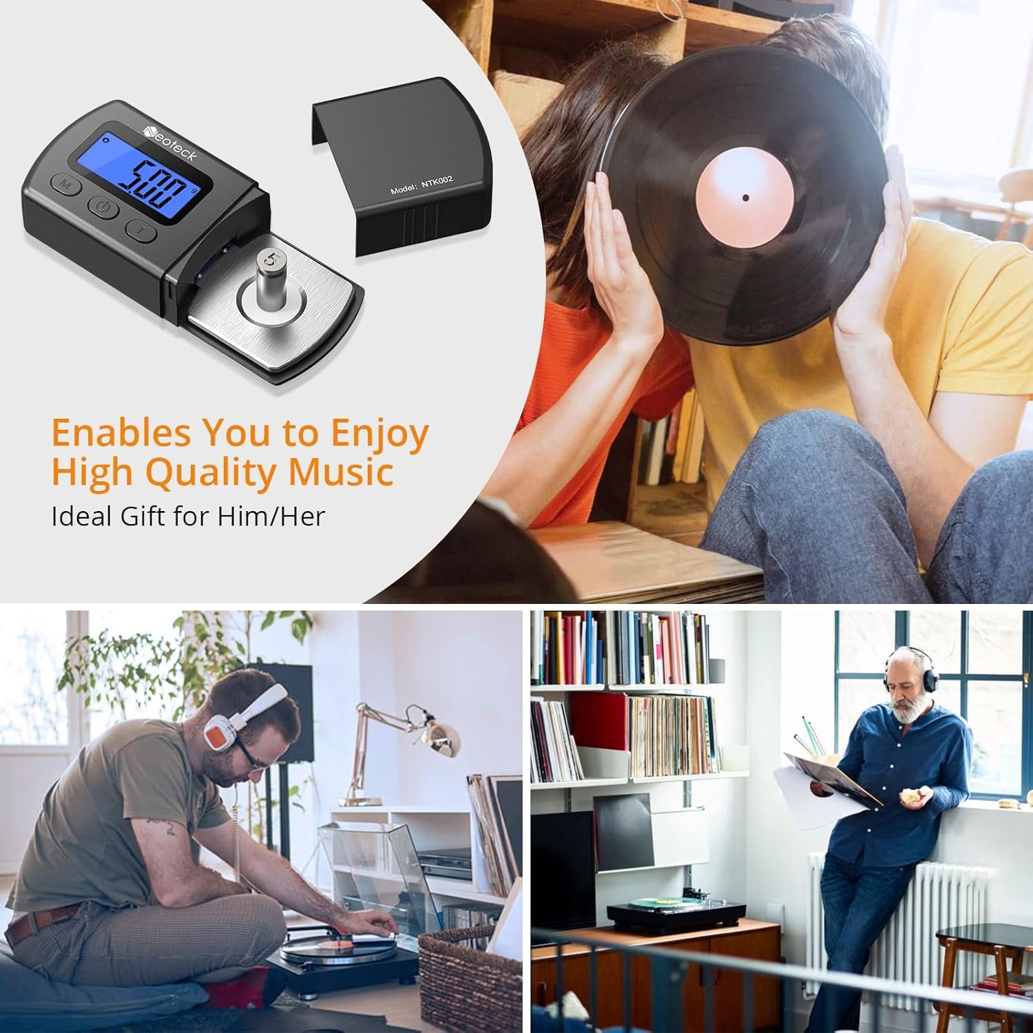 Digital Turntable Stylus Force Gauge 0.01G/5.00G with Blue LCD Backlight Turntable Stylus Pressure Gauge with 5G Weight & Leather Case Accurate Tracking for Tonearm Phono Cartridge-Grey