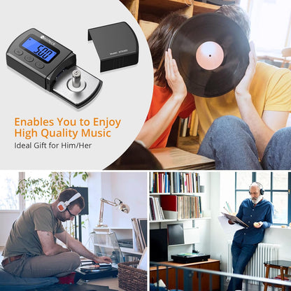 Digital Turntable Stylus Force Gauge 0.01G/5.00G with Blue LCD Backlight Turntable Stylus Pressure Gauge with 5G Weight & Leather Case Accurate Tracking for Tonearm Phono Cartridge-Grey