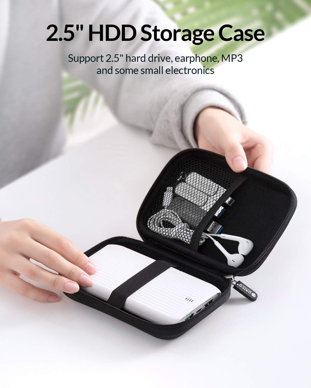 Hard Drive Case 2.5 Inch External Drive Storage Carrying Bag Waterproof Shockproof with Inner Size 5.5X3.5X1.0Inch for Organizing HDD and Electronic Accessories, Black(Phd-25)