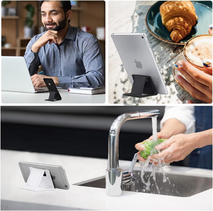 2 Pack Portable Cell Phone Stand Holder for Desk, Foldable Pocket-Sized Mount, Universal Adjustable Desktop Mobile Phone Kickstand Compatible with Iphone Ipads Kindle Android Black & White