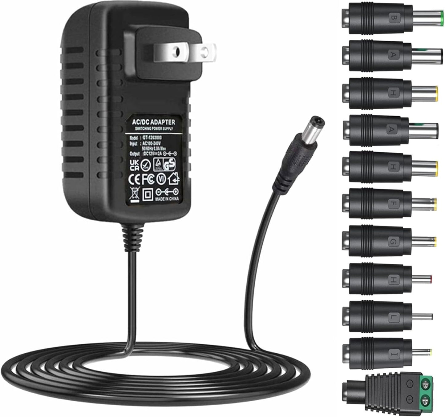 Universal AC Adapter 12V 2A Power Supply Charger 24W AC110V to DC12V 2000Ma 1500Ma 1000Ma 500Ma Power Driver 11 DC Plug Tips 12 Volt Converter Inverter Transformer Ac Dc Adapter(Dc12V~2A)