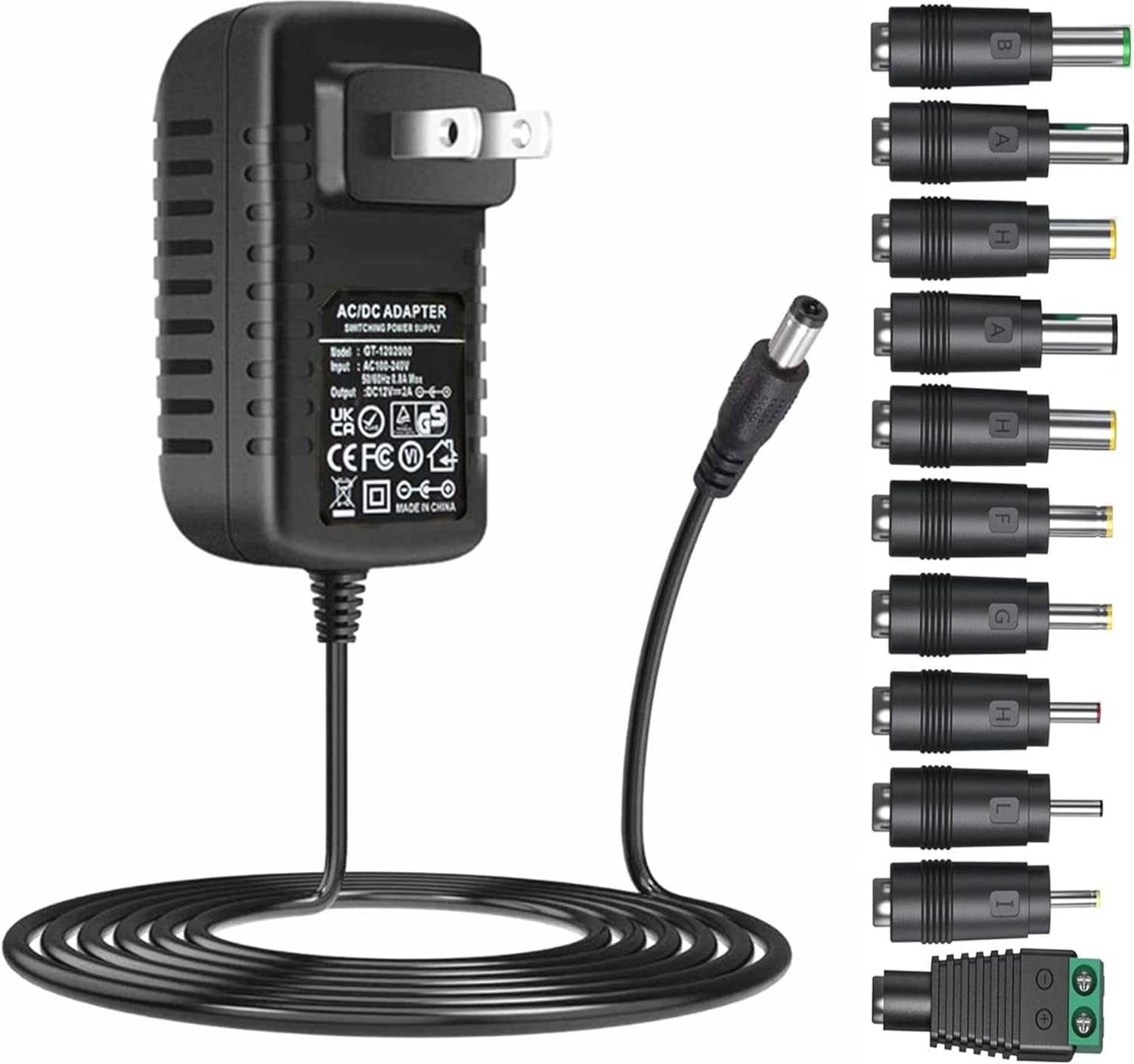 Universal AC Adapter 12V 2A Power Supply Charger 24W AC110V to DC12V 2000Ma 1500Ma 1000Ma 500Ma Power Driver 11 DC Plug Tips 12 Volt Converter Inverter Transformer Ac Dc Adapter(Dc12V~2A)