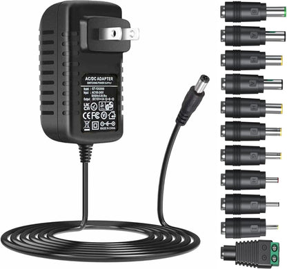 Universal AC Adapter 12V 2A Power Supply Charger 24W AC110V to DC12V 2000Ma 1500Ma 1000Ma 500Ma Power Driver 11 DC Plug Tips 12 Volt Converter Inverter Transformer Ac Dc Adapter(Dc12V~2A)