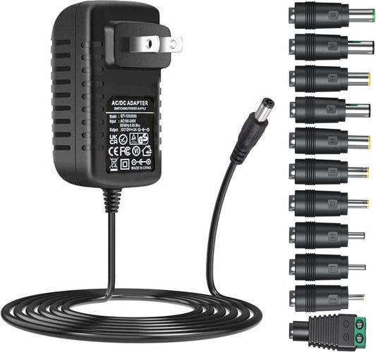 Universal AC Adapter 12V 2A Power Supply Charger 24W AC110V to DC12V 2000Ma 1500Ma 1000Ma 500Ma Power Driver 11 DC Plug Tips 12 Volt Converter Inverter Transformer Ac Dc Adapter(Dc12V~2A)