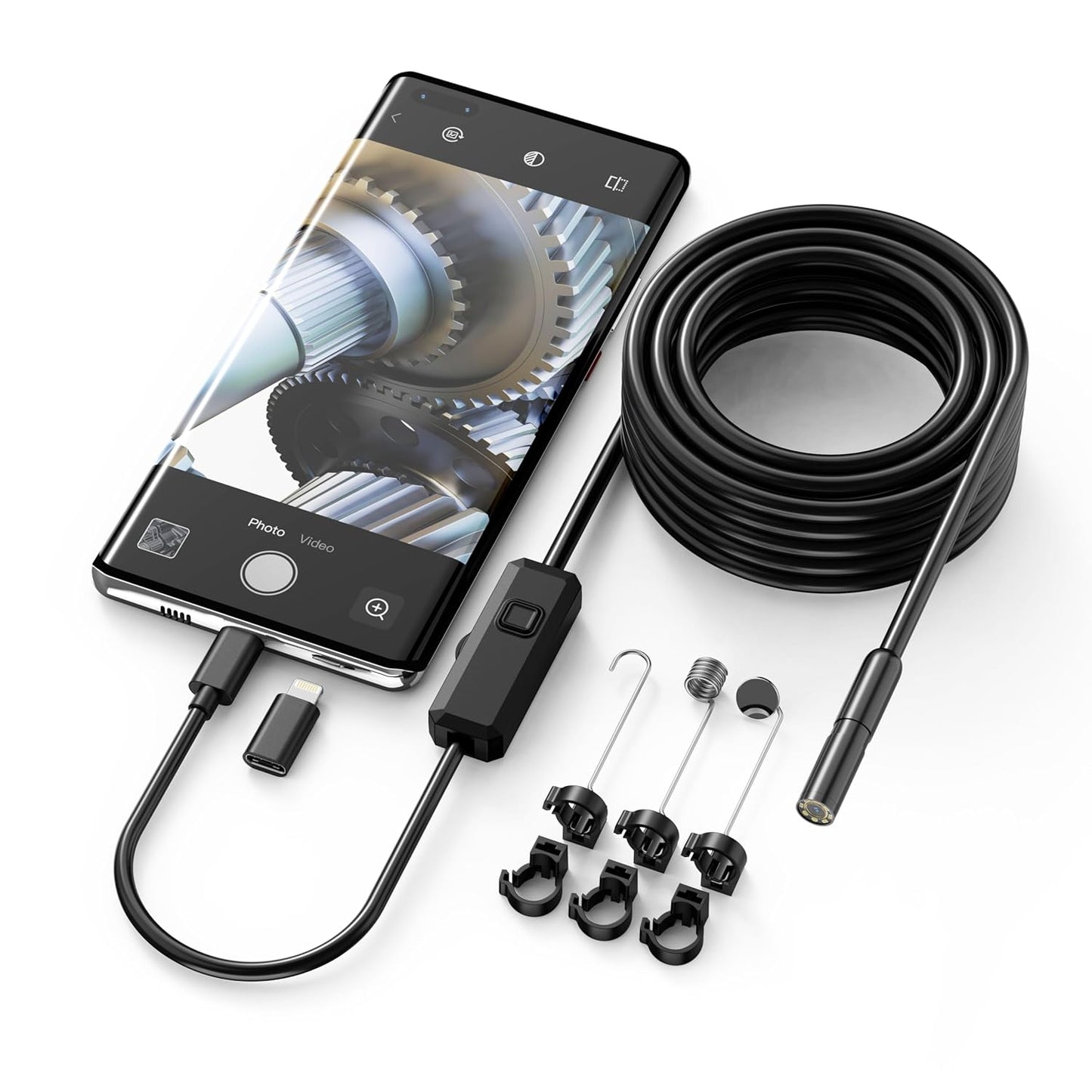 1920P HD 10FT Endoscope with Light, Borescope with 8 Adjustable LED Lights, USB Type C, Inspection Camera with Semi-Rigid Snake Cable for Android and Ios Smartphones, Iphone, Ipad.