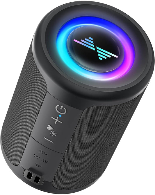 Small Portable Bluetooth Speaker with Lights, TWS Stereo Surround Sound, Type C Powered, Bluetooth 5.3, AUX TF Card Input, Wireless for Outdoor Home, Coolest Gifts