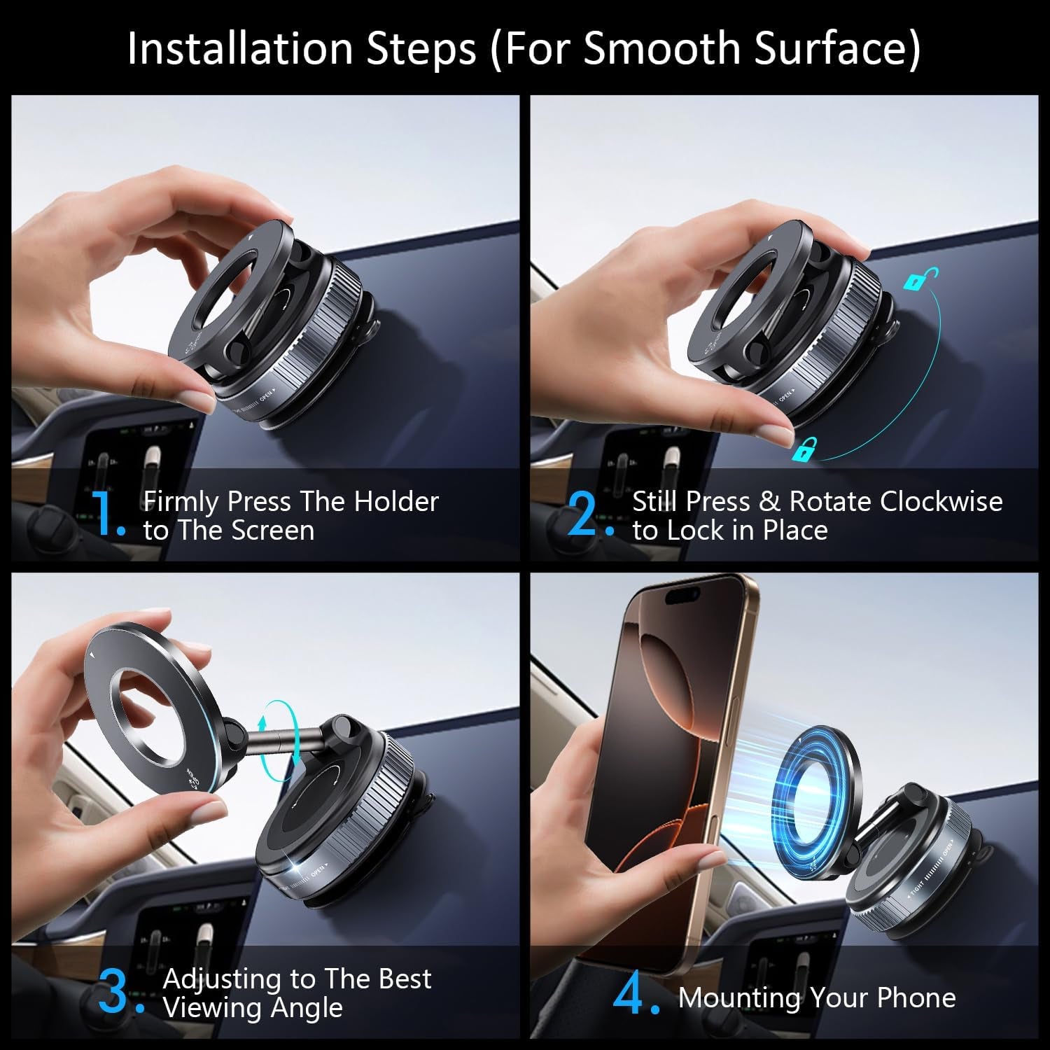 Vacuum Magnetic Phone Holder for Car,Suction Cup Car Phone Mount for Mag Safe,Foldable Magnetic Phone Stand[89+Lbs Strongest Suction&2800Gf Magnetic]360°Adjustable Swivel Lock,For Your Car/Gym/Mirror