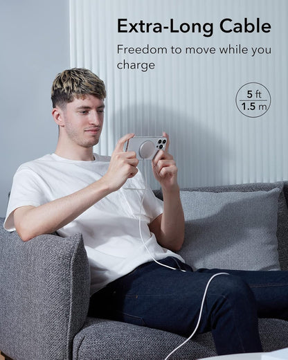 for Magsafe Charger 15W Wireless Charger for Iphone 17/16/15/14/13/12 Apple Magnetic Charging Pad for Airpods 4/3/Pro/Pro 2 Galaxy S25 Series with Dual USB A/C Ports, Silver