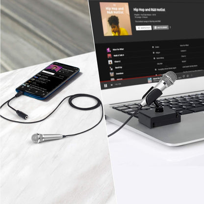 Mini Portable Vocal/Instrument Microphone for Voice Video Recording Singing,Vlogging, Podcasting, Tiny Microphone for Iphone Android Phone Computer Latop Notebook Tablet Ipad(Silver)