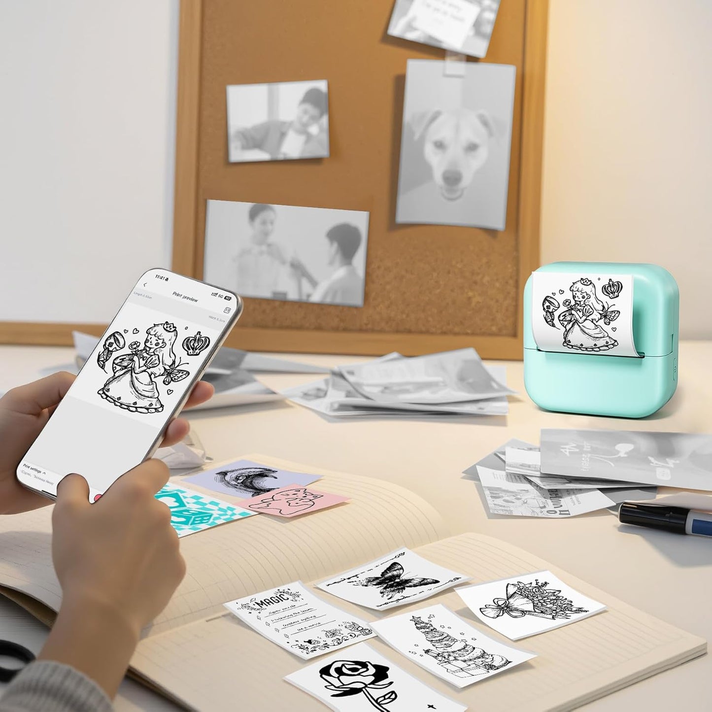 Sticker Printer, Print Pods Mini Printer, Mini Sticker Maker Compatible with Phone & Tablet, M02L Print Pods Mini Printer for School Notes, Scrapbook, Anatomical Diagram